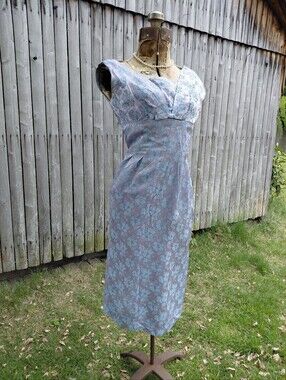 Vintage 50s periwinkle blue floral handmade cocktail dress Womens XS